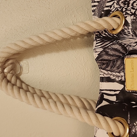 Christian LaCroix Amaryllis black and white with rope handles Tote - Picture 6 of 16
